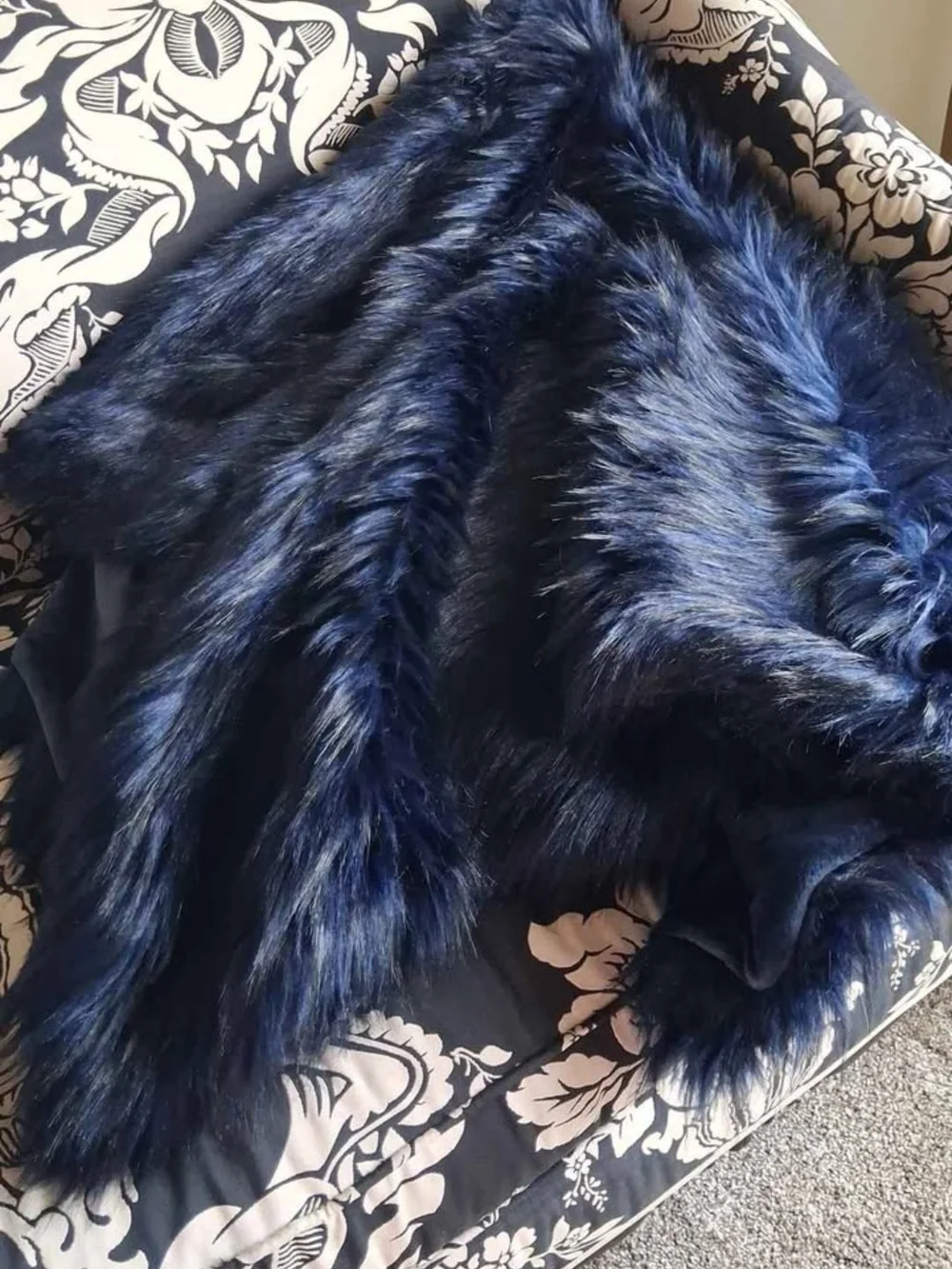 West Elm Blue/Black Faux Fur Brushed Tip Throw